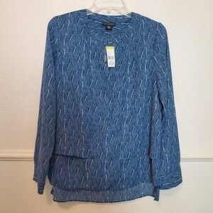 Metaphor Women's M Blue Retro Remix Henley Blouse Long Sleeve Top NWT
